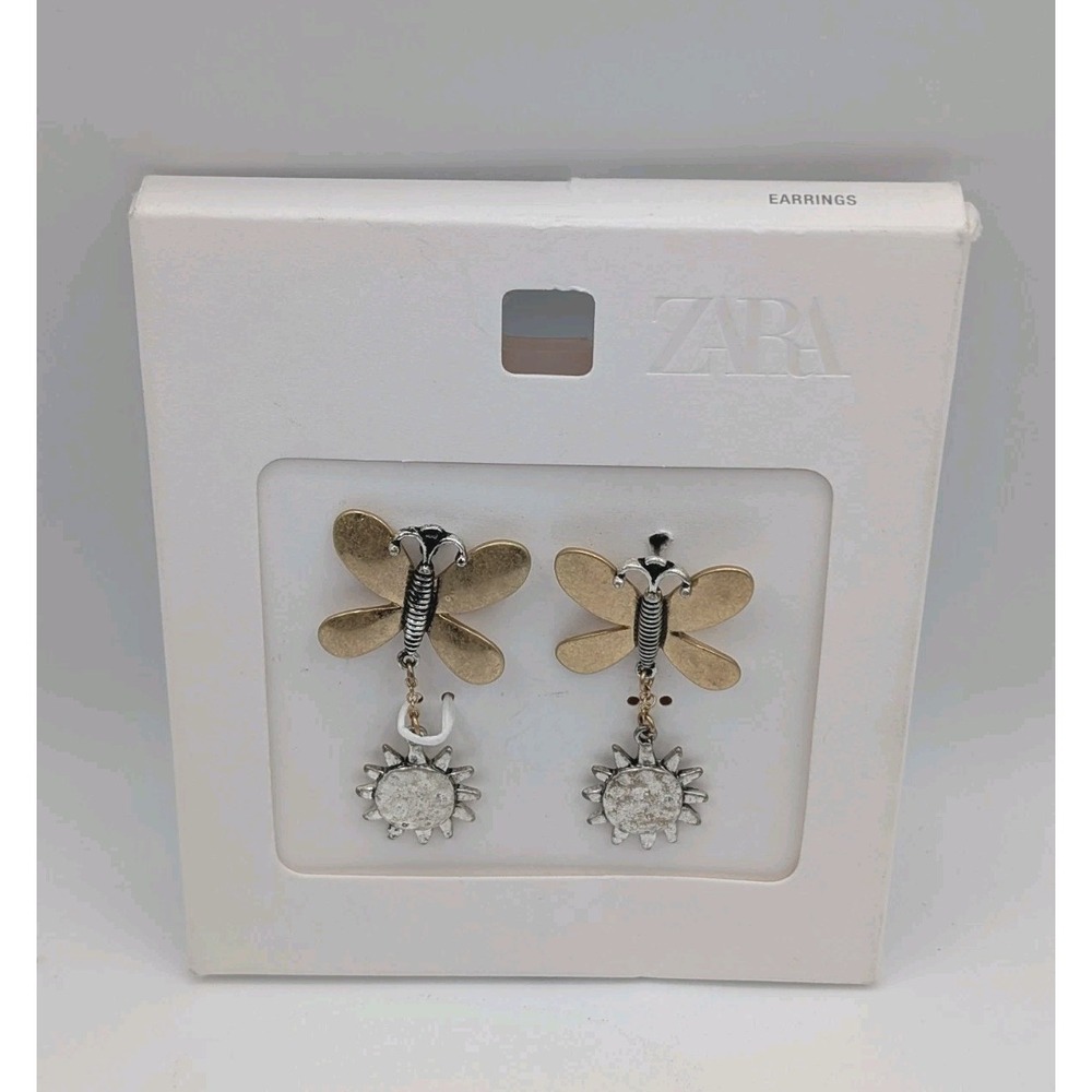 ZARA Butterfly Sun Dangle Earrings Gold Silver Tone Statement NWT 4736/114/881